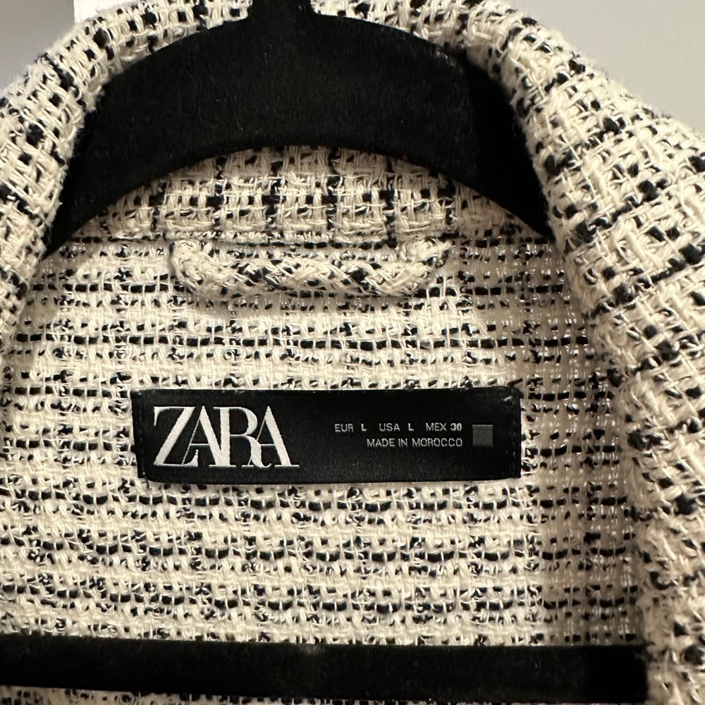 Zara Cream and Black Textured Oversized Bomber Jacket - Picture 4 of 5